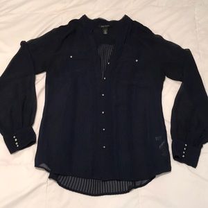 White House Black Market sheer navy dress shirt